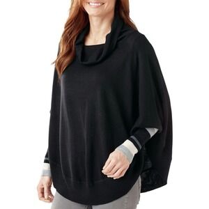 Smartwool Nokoni Poncho Sweater Merino Wool Cowl Neck Black Cabincore Size S/M